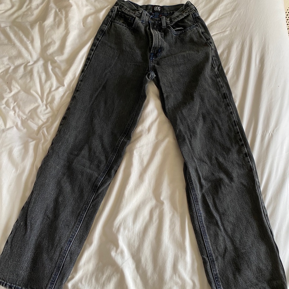 BDG black denim high rise baggy jeans with blue stitching